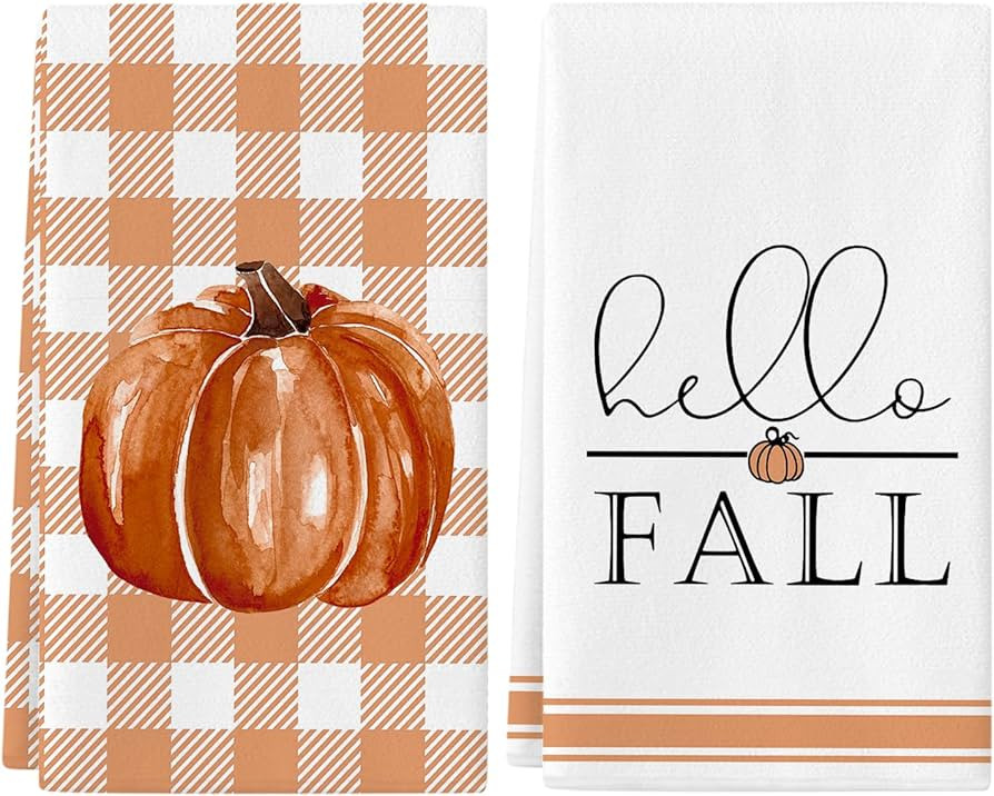 Siilues Fall Kitchen Towels Set of 2,18x26 Inch Fall Decor Hello Fall Decorations for Home Pumpki... | Amazon (US)