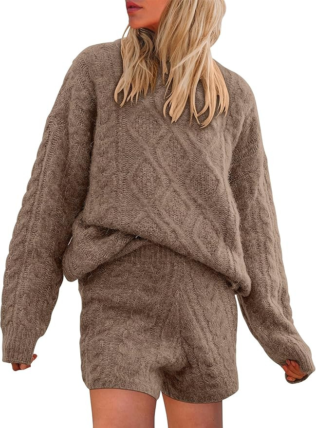 ANRABESS Women 2 Piece Outfits Sweater Lounge Loungewear Sets Fall Cable Knit Oversized Pullover ... | Amazon (US)