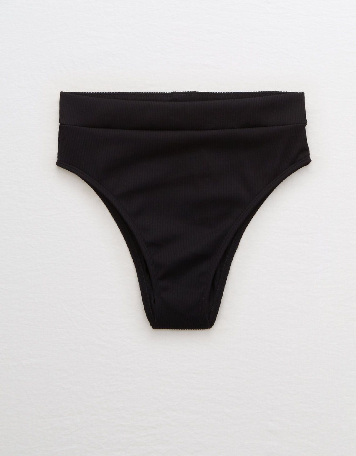 Aerie Ribbed High Cut Cheeky Bikini Bottom, True Black | American Eagle Outfitters (US & CA)