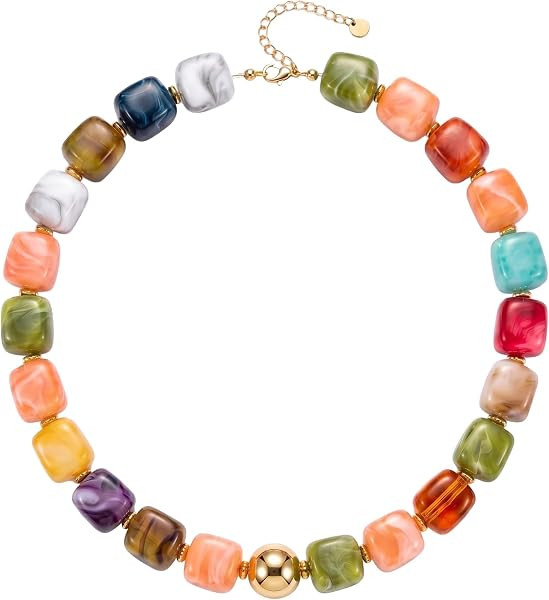 Colorful Chunky Beaded Minimalistic Modern Statement Necklace for Women | Amazon (US)
