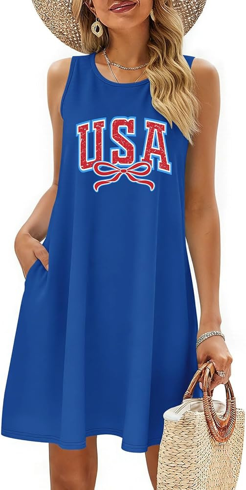 4th of July Dresses for Women Independence Day Patriotic Tank Dress Fourth of July Sleeveless Sun... | Amazon (US)