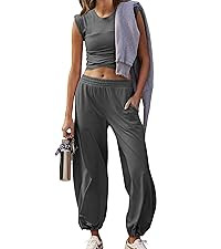 Womens 2 Piece Sweatsuits Sets Casual Workout Cropped Tee Top High Rise Sweatpants Athletic Track... | Amazon (US)