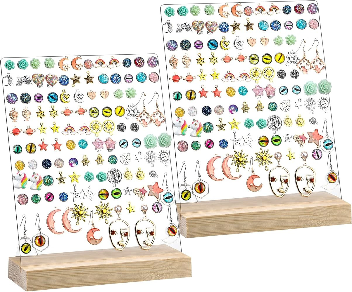 Blulu 2 Pieces 120 Holes Acrylic Earrings Holders For Girls Clear Earrings Organizer Display Pegb... | Amazon (US)
