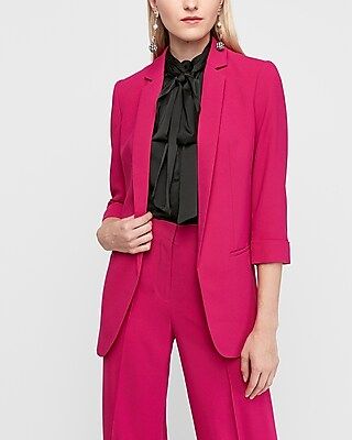Rolled Sleeve Notch Collar Oversized Boyfriend Blazer Pink Women's XL | Express