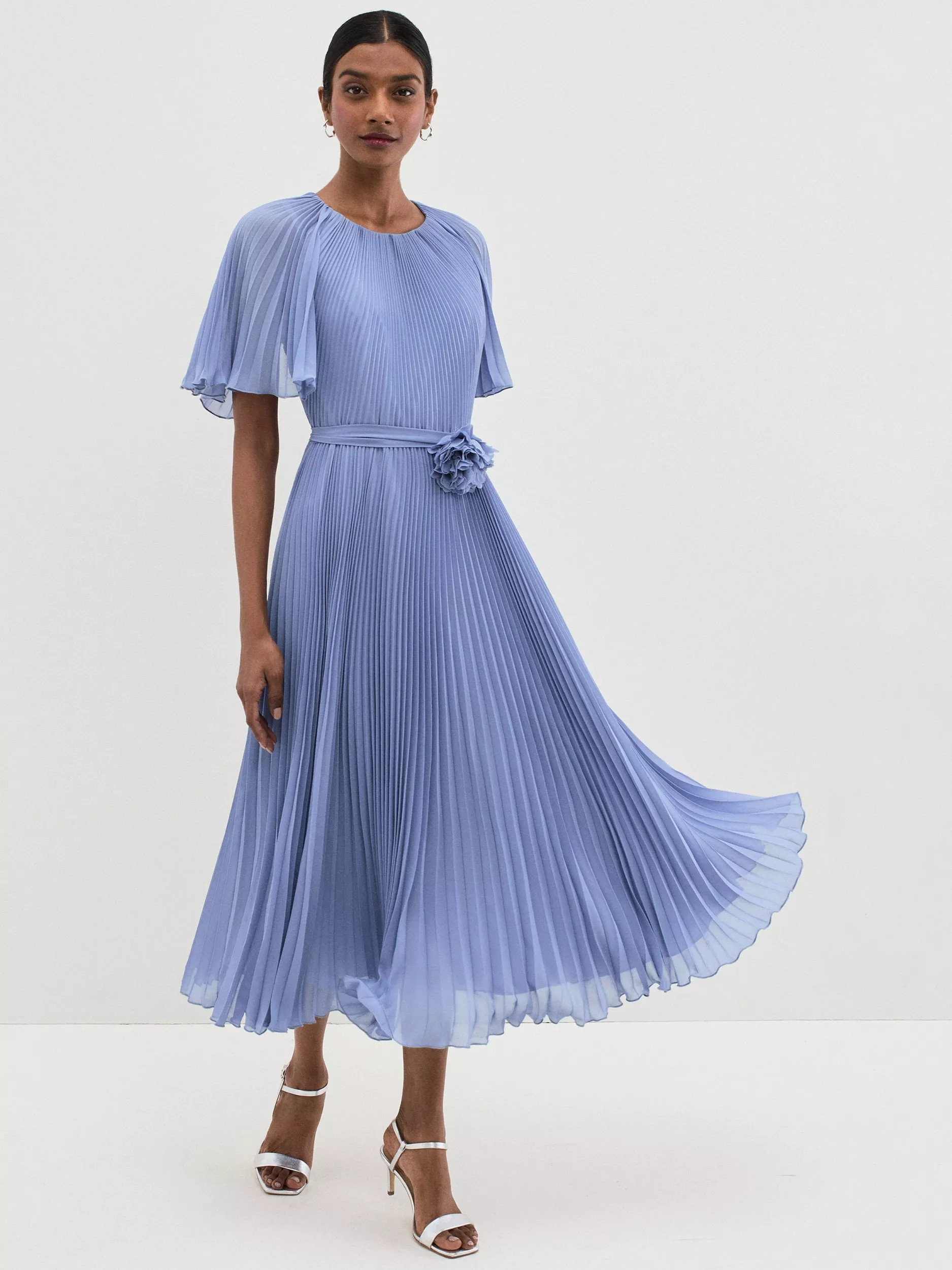 Phase Eight Kathleen Pleat Dress, Pale Blue | John Lewis (UK)