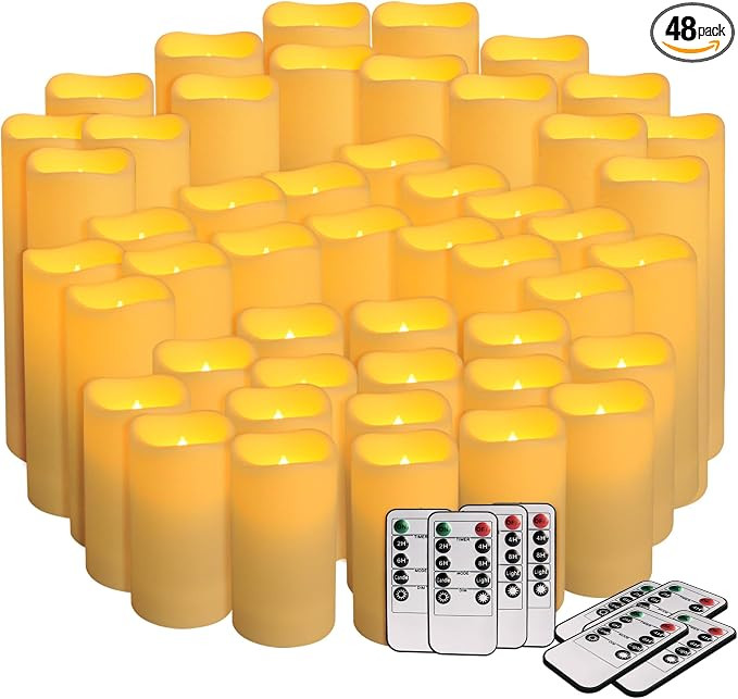 48 Pack Flameless Candles with Remote & 24H Timer - Waterproof Battery Operated Decorative Candle... | Amazon (US)