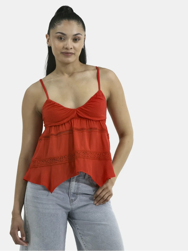 No Boundaries Hanky Hem Cami with Lace, Women's | Walmart (US)