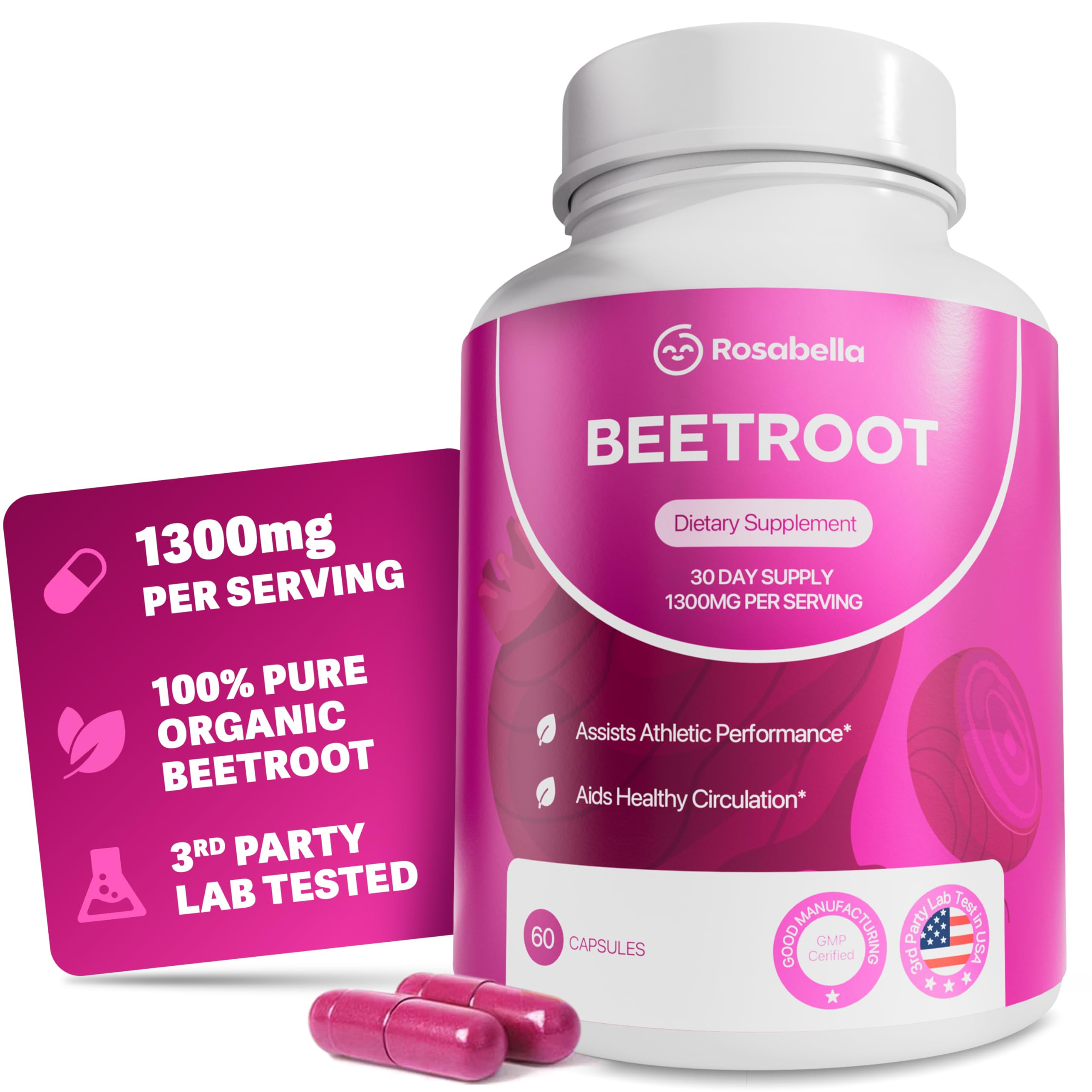 Rosabella Organic Beet Root Capsules - 1300mg Beet Root Powder Aids Healthy Circulation & Vitalit... | Amazon (US)