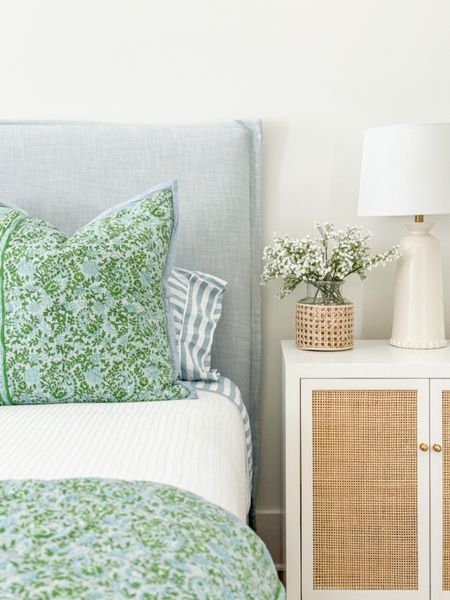 Loving this bedding combo for spring in our bedroom! I bought both the colorful quilt and striped sheets last year so they’re now on clearance/sale! Also linking our light blue linen bed, rattan nightstands, ivory jute rug, faux baby’s breath and cane vase! I’ll include a look for less option for this bed and nightstand as well. See our full spring home tour here: https://lifeonvirginiastreet.com/2024-spring-home-tour/.
.
#ltkhome #ltkfindsunder50 #ltkfindsunder100 #ltkstyletip #ltkvideo #ltkseasonal coastal decor, coastal decorating, amazing home, Serena & lily bed #LTKhome #LTKsalealert

#LTKHome #LTKSaleAlert #LTKSeasonal