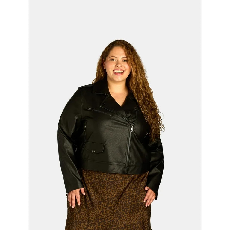 Terra & Sky Black Label Women's Plus Size Faux Leather Moto Jacket, 0X-4X | Walmart (US)