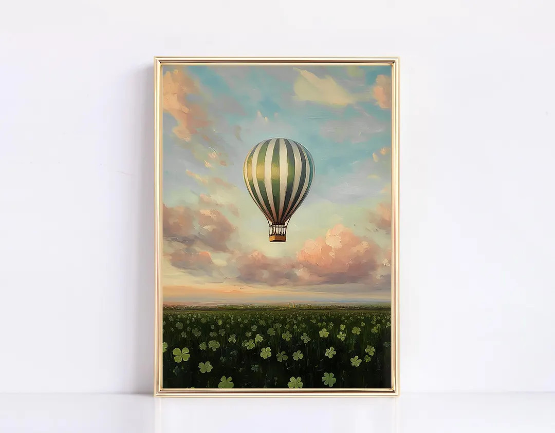 Green Hot Air Balloon Wicked Digital Art Clovers St Patricks Day Art Green Art Wizard of Oz Wicke... | Etsy (US)