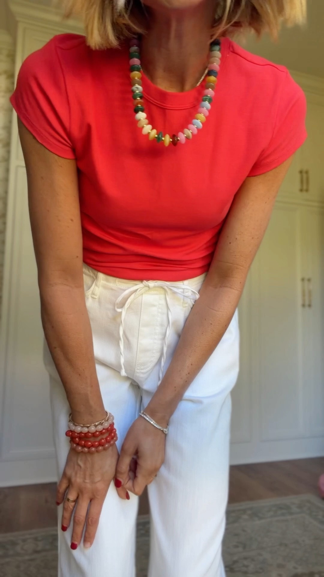 I suggest sizing down in the pants! $16 from Walmart. Perfect wide leg