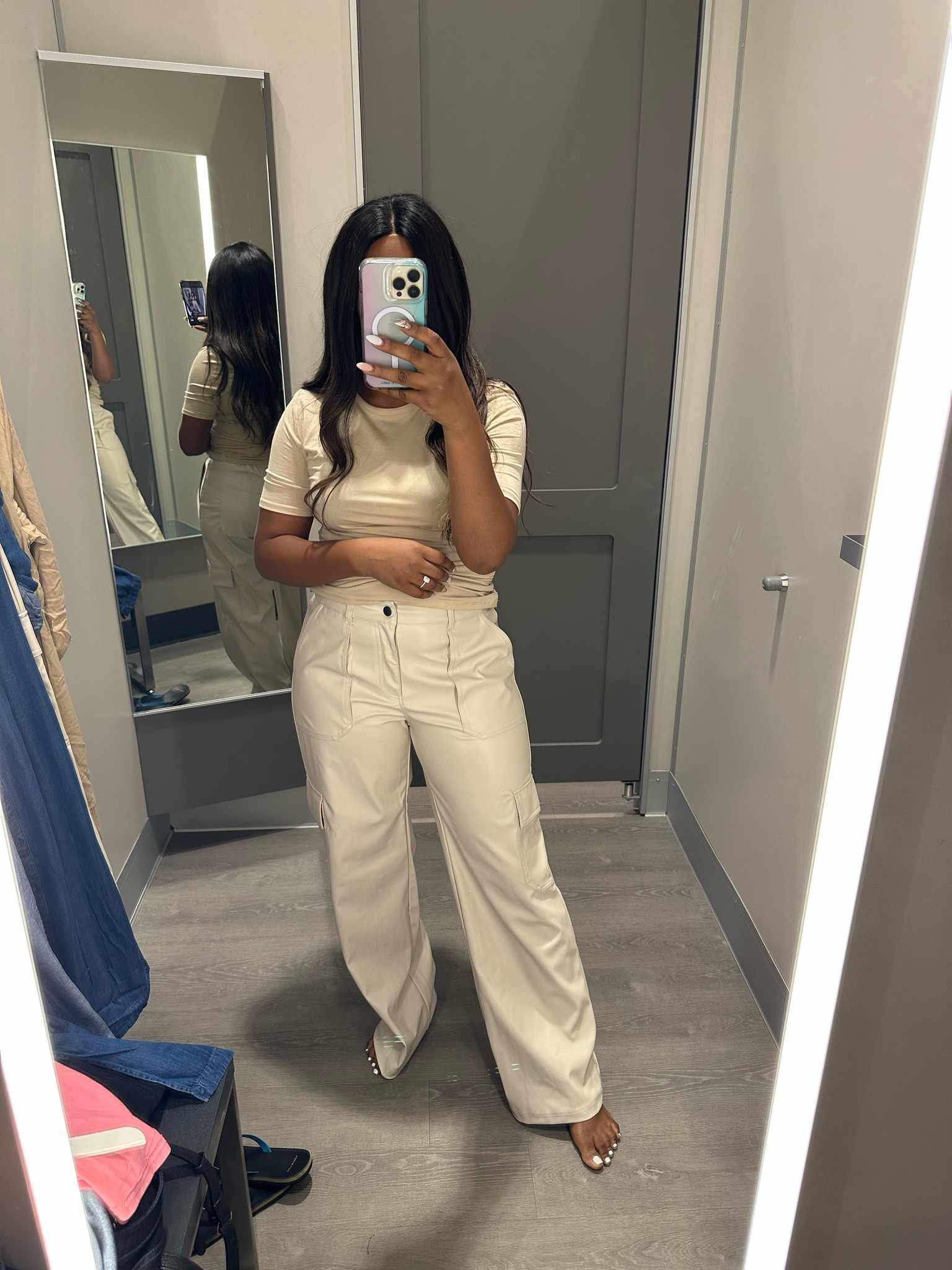 Love these faux leather wide leg cargo pants. Neutrals. Fall fashion 

#LTKfindsunder50 #LTKover40 #LTKworkwear