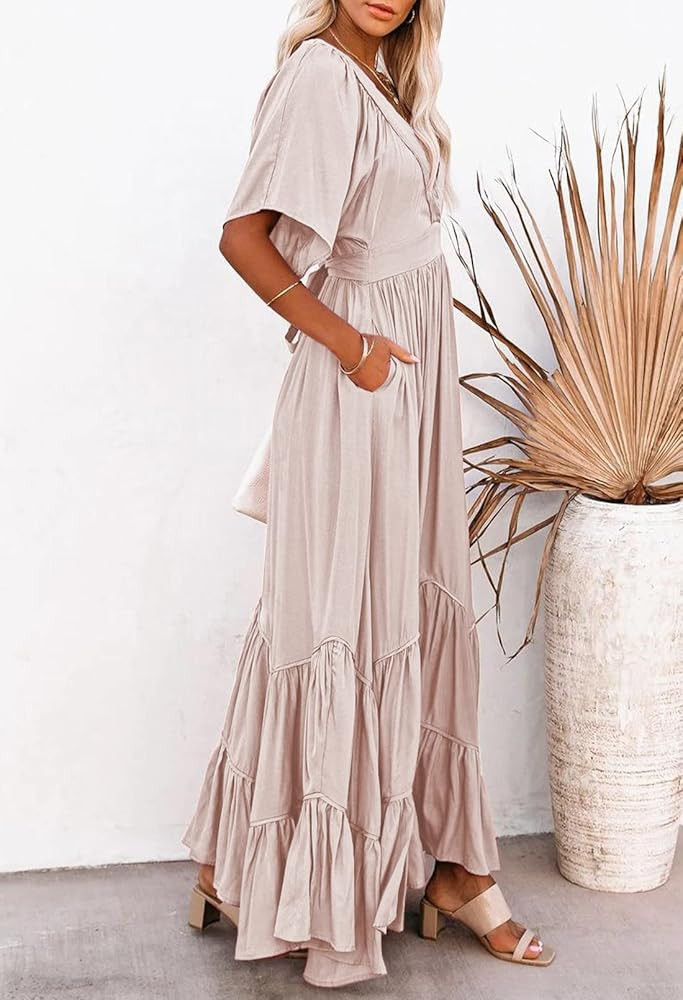 Linsery Maxi Dress for Women Summer Dresses Boho Flowy Long Dress | Amazon (US)