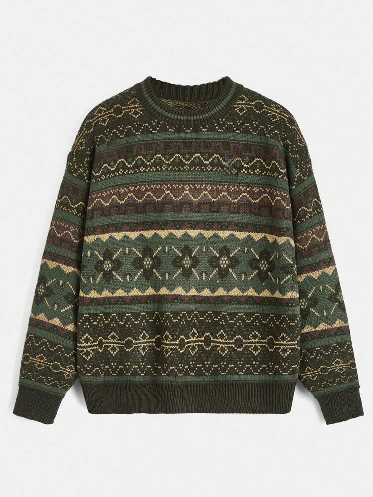 ROMWE Academia Geo Pattern Drop Shoulder Sweater | SHEIN