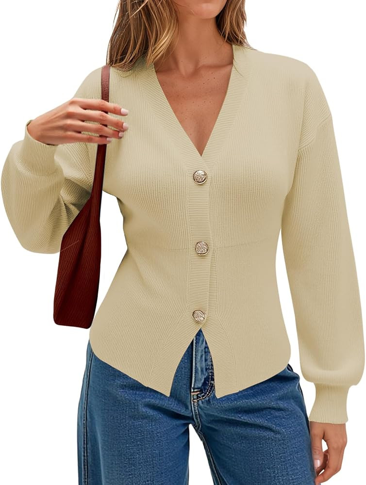 ECOWISH Cardigan Sweaters for Women 2026 Fall Long Sleeve V Neck Button Down Cropped Sweater Wint... | Amazon (US)