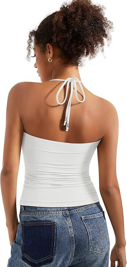 SUUKSESS Halter Tops for Women Tank Tops with Built in Bras Double Lined Backless Top Y2K Going O... | Amazon (US)