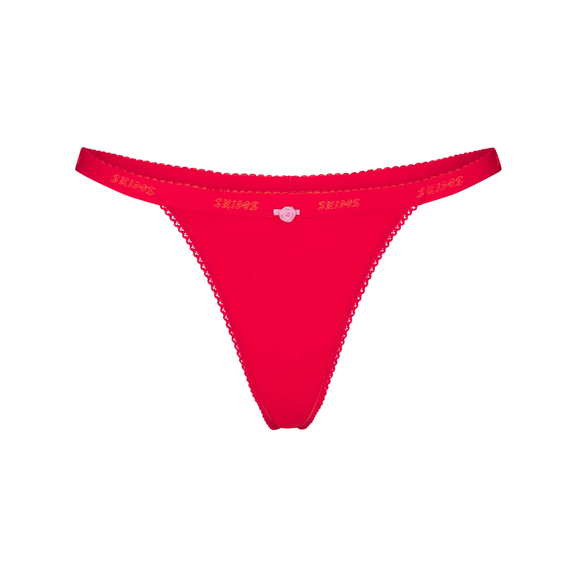 LIGHTWEIGHT COTTON LOGO PICOT THONG | RUBY TONAL | SKIMS | SKIMS (US)
