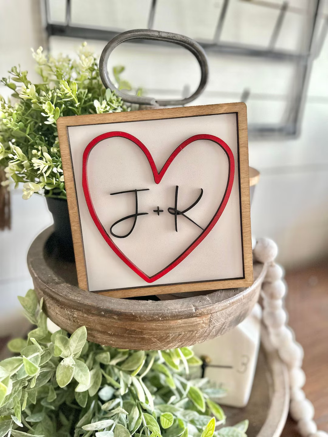 Personalized Initials Heart Sign - Valentines Heart with initials - Tiered Tray Valentines Signs ... | Etsy (US)