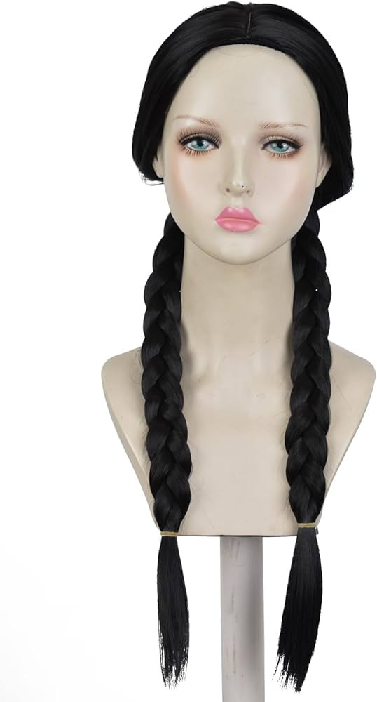 Aeilene Wednesday Wig, Long Black Braids Middle Parted Wig, Long Black Pigtails Wig for Party Cos... | Amazon (US)