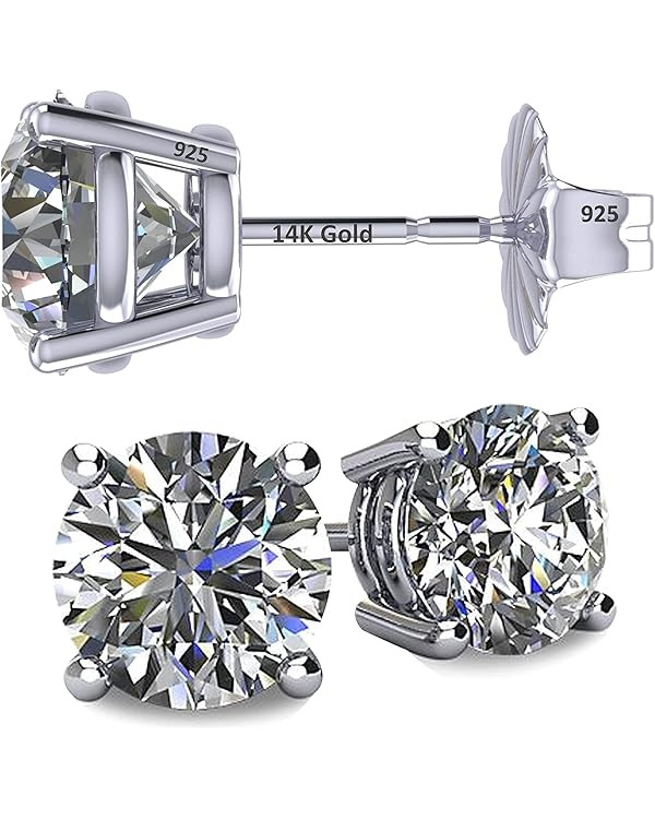 14K Solid Gold Post & Silver Simulated Diamond Stud Earrings-cubic zirconia earrings studs .30ct ... | Amazon (US)