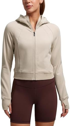 CRZ YOGA Womens Fleece Zip Up Cropped Hoodie Workout Jacket Athletic Casual Long Sleeve Sweatshir... | Amazon (US)