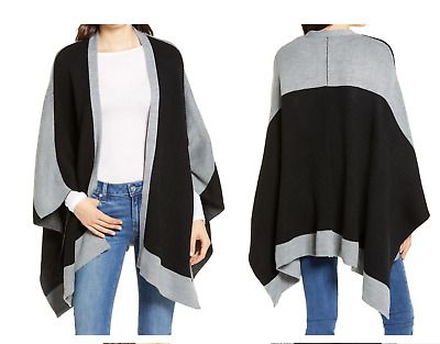 Rebecca Minkoff Colorblock Ruana Poncho in Black Gray. ~ OS | eBay AU