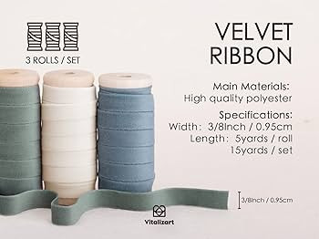 Vitalizart Velvet Ribbon Dusty Green Blue Set 3/8"" x 15Yd Wooden Spool Fabric Trim Eco-Friendly ... | Amazon (US)