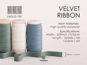 Vitalizart Velvet Ribbon Dusty Green Blue Set 3/8"" x 15Yd Wooden Spool Fabric Trim Eco-Friendly ... | Amazon (US)