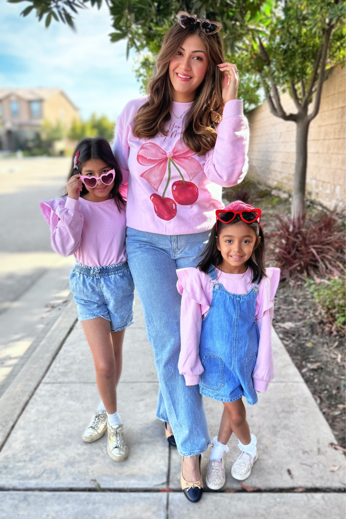 Love you Cherry much 🍒! The girls and I are wearing mommy and me matching outfits for spring! 

Family matching outfits / spring outfits for girls / spring outfits / weekend outfit / H&M outfit / denim / toddler outfit  / Mother’s Day outfit / high waisted denim shorts / overall pinafore / Abercrombie and fitch / heart sunglasses / spring school outfits / teacher’s outfits 

#LTKSpringSale #LTKkids #LTKfamily