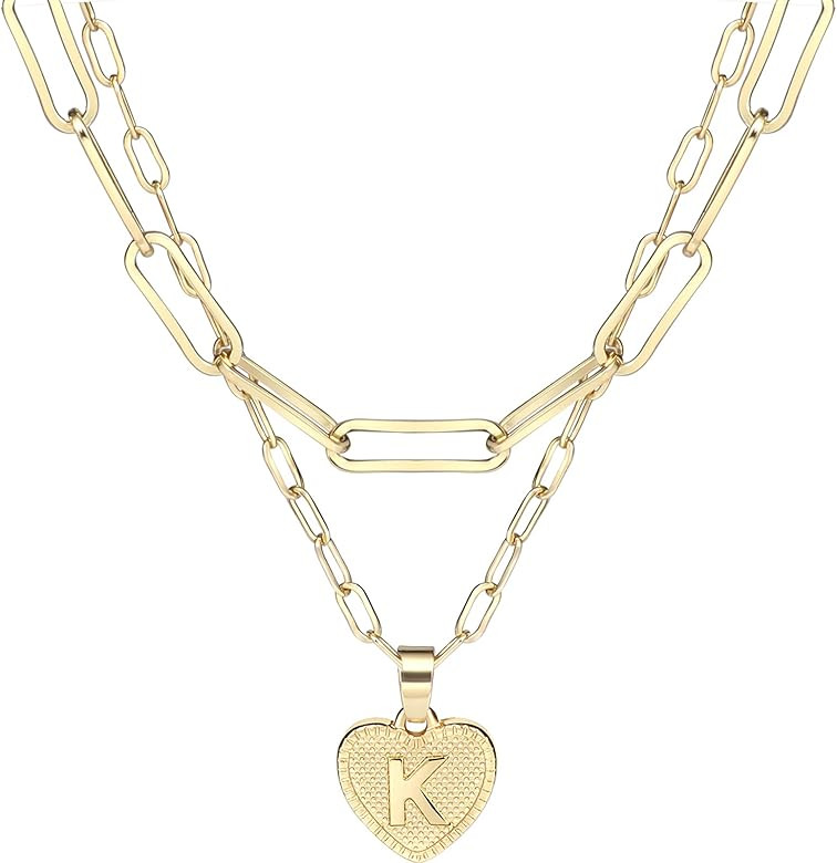 Gold Chain Layered Initial Necklace for Women-18K Gold Plated Dainty Choker Layering Paper Clip N... | Amazon (US)