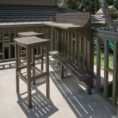 3-Piece Balcony Bar Set With Bottom Shelf Table And 2 Stools, Grey Finish | Wayfair North America