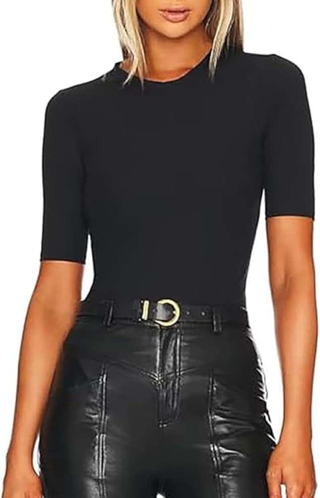 BONITEE Women Bodysuit Tops Summer Half Sleeve Bodysuit Shirts 2025 Trendy Casual Ribbed Slim Fit... | Amazon (US)