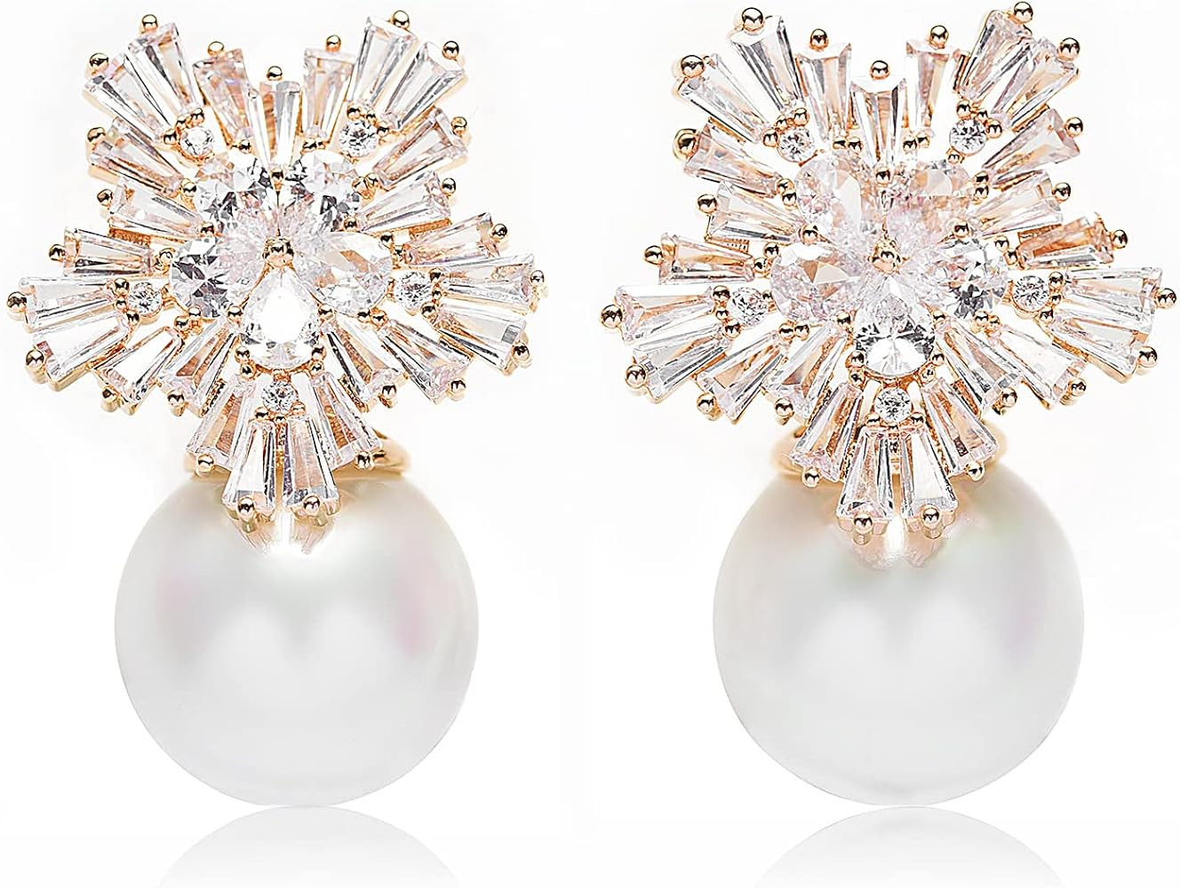 Fashion Chic Simulated Pearl Studs Snowflake Earrings For Women | Amazon (US)
