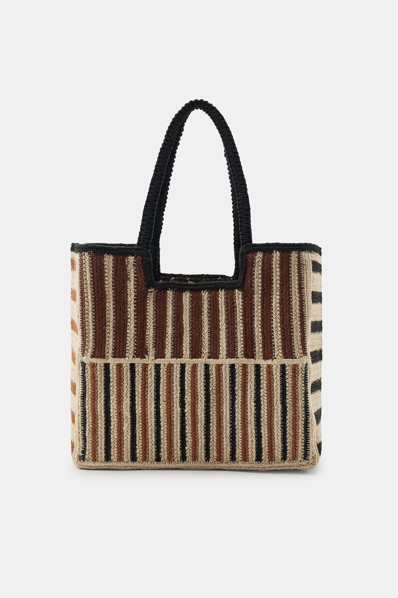 SAC EN JUTE TRESSÉ À RAYURES - Marron clair - M | Zara FR