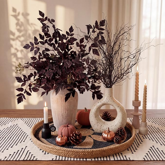 Thiccywoov 16 Pcs Fall Leaves Branches for Home - 32" Artificial Plum Purple Cimicifuga Ramosa Le... | Amazon (US)