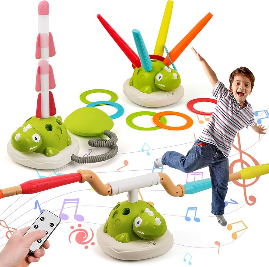 3-in-1 Dinosaur Rocket Launcher, Ring Toss & Musical Jumping Toy for Kids Aged 3-8 , Remote Contr... | Amazon (US)
