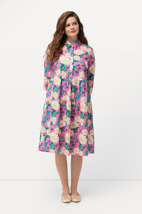 Floral Print A-Line Empire Tier Dress | Ulla Popken - US & CA