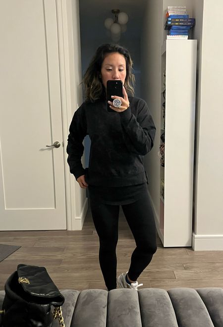 Pick-up/Drop-off outfit or workout outfit? How about both? All black everything. Sweatshirt is from target and has a subtle pattern on it. GREAT for hiding stains

#LTKunder50 #LTKtravel #LTKfit