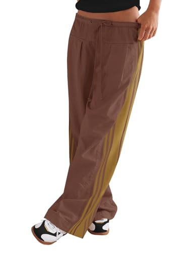 Fisoew Womens Wide Leg Pants Drawstring High Waisted Striped Baggy Palazzo Track Pants with Pocke... | Amazon (US)