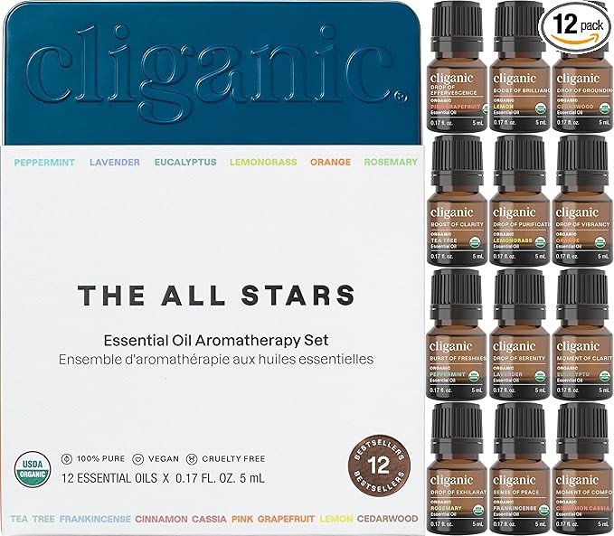 Cliganic Organic Aromatherapy TOP 12 Essential Oils Set, 100% Pure - Peppermint, Lavender, Eucaly... | Amazon (US)