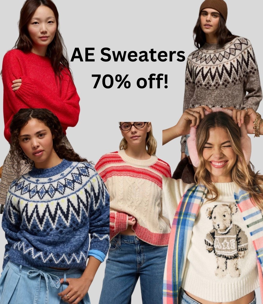 American Eagle has the cutest sweaters for 70% off! There are so many great options! I love the 🐻 one! 

#LTKFindsUnder50 #LTKSeasonal #LTKSaleAlert