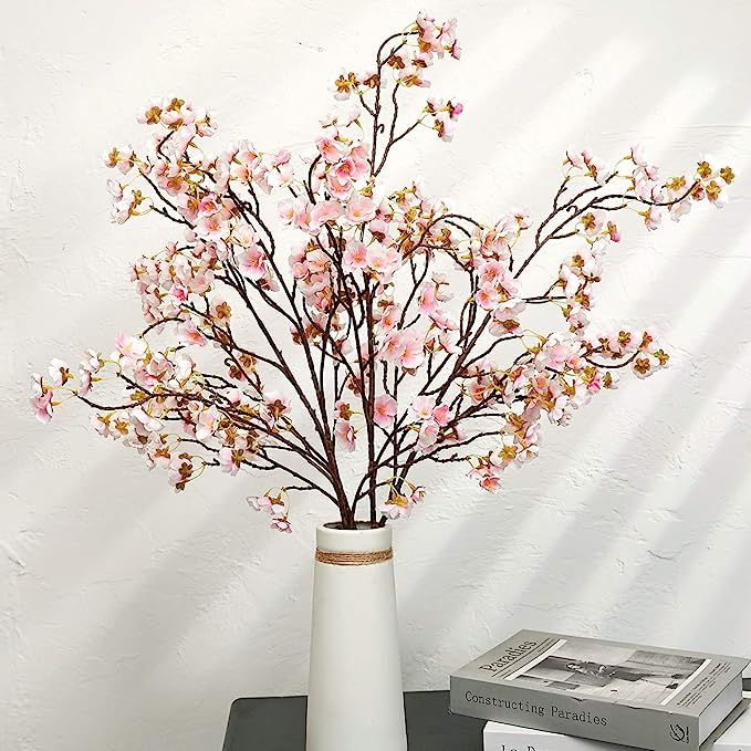 Olivachel Artificial Flowers Faux Plum Cherry Blossom Branches Fake Long Flower Stems for Home We... | Amazon (US)