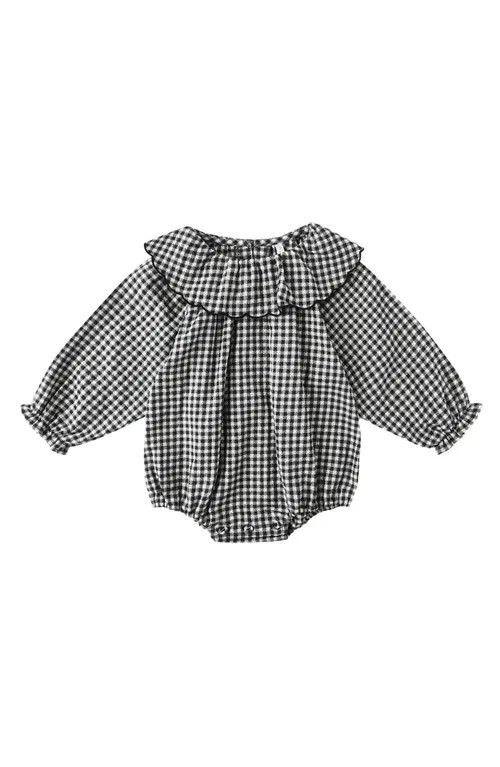 Rylee + Cru Colette Gingham Cotton Bubble Romper in Black at Nordstrom, Size 6-12M | Nordstrom