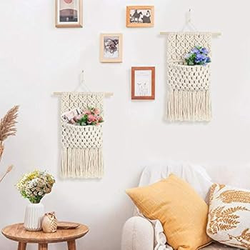 IHOMEGAR Macrame Magazine Storage Organizer Wall Hanging Boho Handmade Woven Flowers Key Storage ... | Amazon (US)