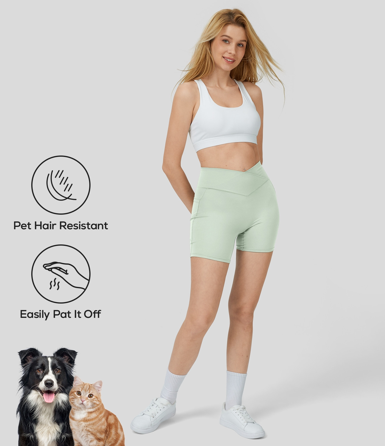Halara Patitoff™ Pet Hair Resistant Crossover Side Pocket Biker Shorts 5"" - Fairest Jade - XS biker | HALARA