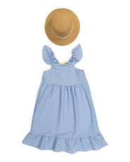 Girls Flutter Sleeve Dress With Hat | TJ Maxx