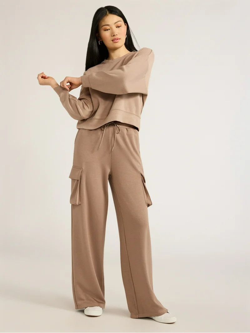 Scoop Women's Ultimate ScubaKnit Wide Leg Cargo Pants, Sizes XS-XXL | Walmart (US)