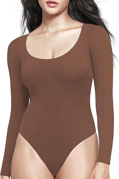 NEWVISISTER Women's Scoop Neck Long Sleeve Bodysuit T-shirt Tops Classy Collection | Amazon (US)