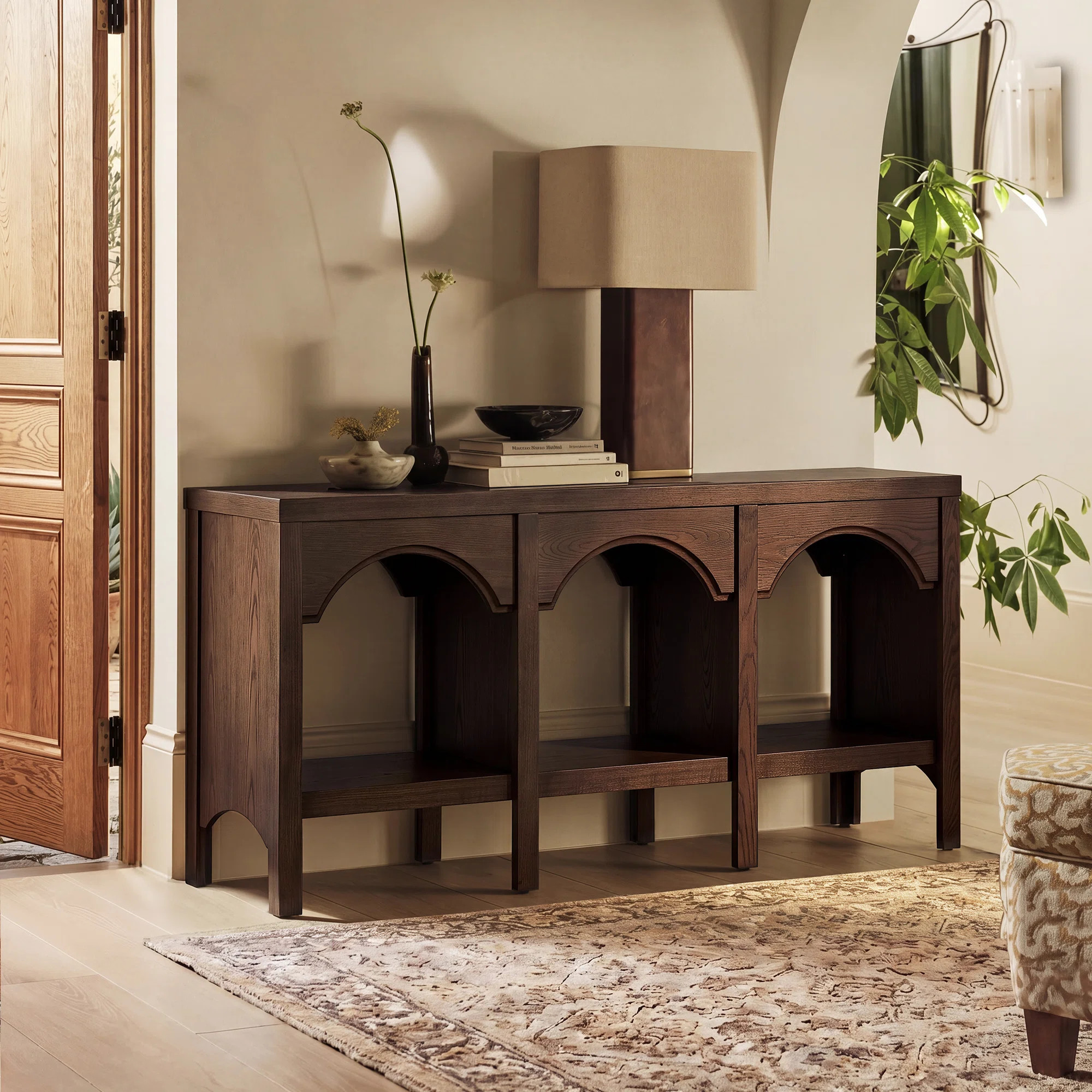 60" Farmhouse Console Table, Entryway Table with Open Shelf and Arched Design for Hallway & Livin... | Wayfair North America